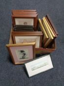 A box of a quantity of assorted framed prints to include Ronald Embleton print of Victorian