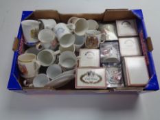 A box of a large quantity of early 20th century boxed and unboxed commemorative mugs