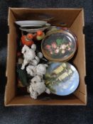 A box of large quantity of assorted collector's plates, ceramic three wise men,