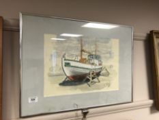 Continental school : Boat in dry dock, watercolour, 39 x 27 cm,