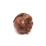 A carved Chinese hardwood netsuke - Two rats on fruit