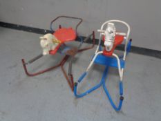 A mid 20th century child's Ye-lo tin plate rocker horse together with one other similar