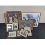 A box of assorted framed prints - Monet, Renoir Picasso,