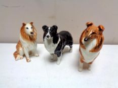 Two Beswick figures : Border Collie and a Sheep dog and a further figure of a dog