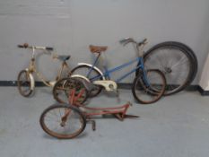 A mid 20th century girl's Viking bike with leather seat together with a further child's Batman bike,