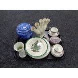 A tray containing assorted ceramics to include pair of Paragon bone china teacups with saucers,