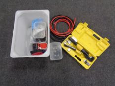 A box of heavy duty crimping tools etc