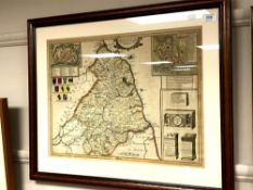 Christopher Saxton : Map of Northumberland, steel engraving, with hand colouring, on laid paper,