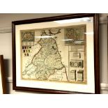 Christopher Saxton : Map of Northumberland, steel engraving, with hand colouring, on laid paper,