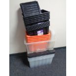 A quantity of plastic storage boxes (some with lids)