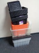 A quantity of plastic storage boxes (some with lids)