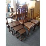 A set of four mahogany Queen Anne dining chairs together with a nest of three tables.