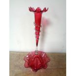 A Victorian cranberry glass single flute epergne