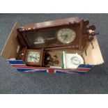 A box containing a J Schrenk wall clock together with a further 31 day wall clock and a cream ware