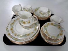 A tray containing 33 pieces of Duchess Green Sleeves tea and dinner china