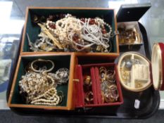 A tray containing a quantity of assorted costume jewellery