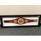 A sporting memorabilia montage : A replica IBF World Champion boxing belt signed by Gennady