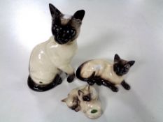 Three Beswick Siamese cat figures, No.