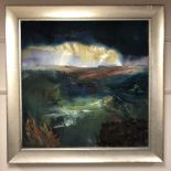 Colin Moss : A stormy landscape, signed, oil on canvas, 100 cm X 100 cm, framed.