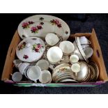 A box containing assorted tea china and dinner ware to include Royal Grafton, Majestic, Windsor,