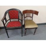 An antique mahogany shaped back dining chair together with a further armchair