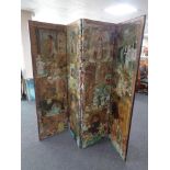 A Victorian four way folding scrap screen