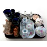 A tray containing miscellaneous to include Lilliput cottages, Carlton ware dish and spoon,