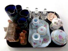 A tray containing miscellaneous to include Lilliput cottages, Carlton ware dish and spoon,