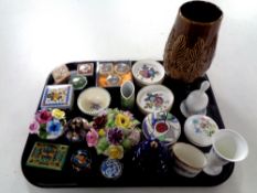 A tray containing miscellaneous to include lidded pill boxes, Royal Worcester coasters,