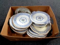 A box containing 19th century Minton Orion dinner ware together with two Indian Tree bowls