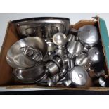 A box containing a large quantity of stainless steel to include Old Hall tea service