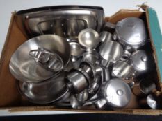 A box containing a large quantity of stainless steel to include Old Hall tea service