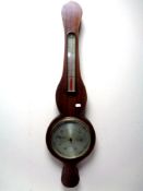 A mahogany cased banjo barometer by John Derry of Nottingham, with silver dial.