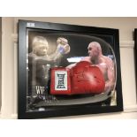 A sporting memorabilia montage : A signed red Everlast boxing glove, Tyson Fury ,