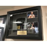 A sporting memorabilia montage : A signed UFC boxing mitt Conor McGregor,