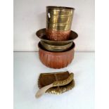 Antique and later metal wares to include a brass and copper planter,