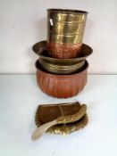 Antique and later metal wares to include a brass and copper planter,