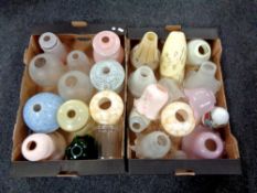 Two boxes containing assorted 20th century glass light shades