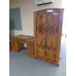 A 1930s walnut double door gentleman's wardrobe together with dressing table (no mirror)