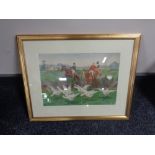 A Victorian watercolour depicting a hunting scene, signed GDR, 35cm by 25cm.