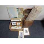 A box containing assorted framed pictures and prints including a Jim Doran signed print,