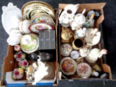 Two boxes containing miscellaneous to include mirrored jewellery chest, wall plates,