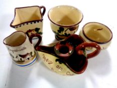 Five pieces of Torquay ware pottery