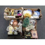 Four boxes containing miscellaneous to include a contemporary vase, kitchen storage jars,