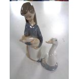 A Lladro figure, girl with pig,