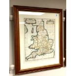 Robert Morden : Britannia Saxonica, steel engraved map with hand colouring, 37 cm x 30 cm, framed.
