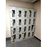Five metal four door lockers,