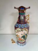 An oriental style floral patterned vase depicting birds (as found)