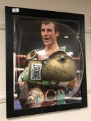 A sporting memorabilia montage : A signed gold Everlast boxing glove, Joe Calzaghe,