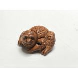 A carved Chinese hardwood netsuke - Mythical turtle creature